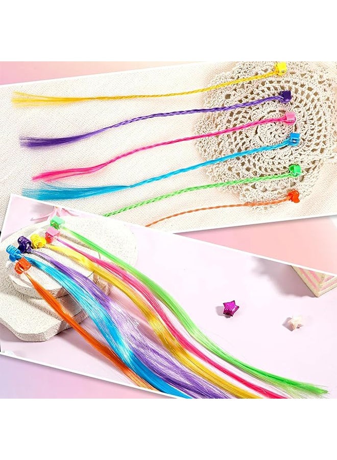 24 PCS Colored Hair Extensions for Kids, Braided Ponytail Extension, Colored Hair Extensions for Kids Nylon Rainbow Hair Clips for Toddler Kids Girls Ponytails Accessories - Image 3