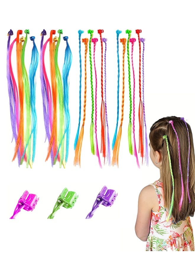 24 PCS Colored Hair Extensions for Kids, Braided Ponytail Extension, Colored Hair Extensions for Kids Nylon Rainbow Hair Clips for Toddler Kids Girls Ponytails Accessories - Image 1
