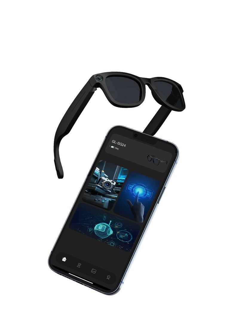 جرين ليون نظارات ذكية مع AI ترجمة فورية، ترجمة مدعومة Ai إطار خفيف ومريح، تعرف على الصور مدعوم بالذكاء الاصطناعي، ميكروفون مع تقليل الضوضاء - باللون أسود - Image 4