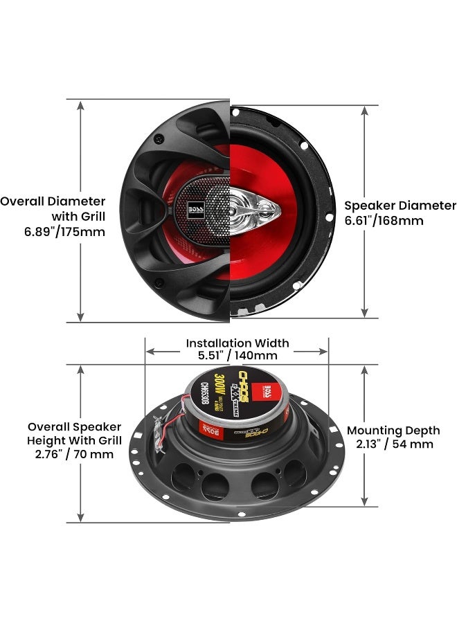 BOSS AUDIO SYSTEMS BOSS Audio Systems CH6530 Car Speakers - 300 Watts of Power Per Pair and 150 Watts Each, 6.5 Inch, Full Range, 3 Way, Sold in Pairs  - Image 4