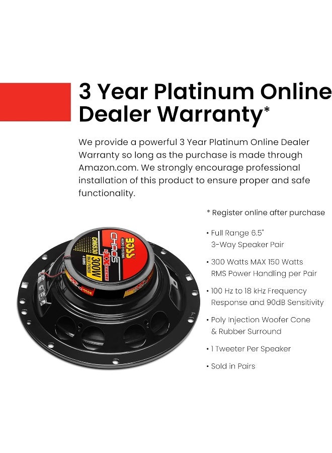 BOSS AUDIO SYSTEMS BOSS Audio Systems CH6530 Car Speakers - 300 Watts of Power Per Pair and 150 Watts Each, 6.5 Inch, Full Range, 3 Way, Sold in Pairs  - Image 2
