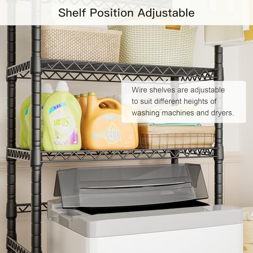 Ulif U11 Mini Over Washer and Dryer Shelves, 3 Tiers Laundry Room Storage and Organizer Standing Shelf, Metal Freestanding Clothes Drying Rack, 28.3”W x 19.7”D x 77.6”H, Black - Image 4
