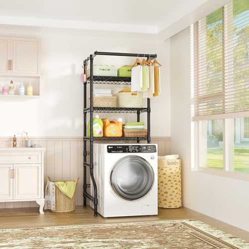 Ulif U11 Mini Over Washer and Dryer Shelves, 3 Tiers Laundry Room Storage and Organizer Standing Shelf, Metal Freestanding Clothes Drying Rack, 28.3”W x 19.7”D x 77.6”H, Black - Image 2