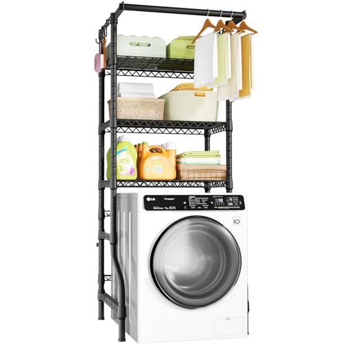 Ulif U11 Mini Over Washer and Dryer Shelves, 3 Tiers Laundry Room Storage and Organizer Standing Shelf, Metal Freestanding Clothes Drying Rack, 28.3”W x 19.7”D x 77.6”H, Black - Image 1