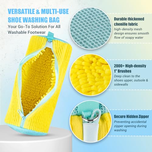 COCTN Shoe Washing Machine Bag 2 PC Reusable XXL Shoes Laundry Bag for Washer Dryer with Concealed HeavyDuty Zipper to Protects Shoes Machine Cleaning Bag for Sneakers Tennis ShoeYellow - Image 3
