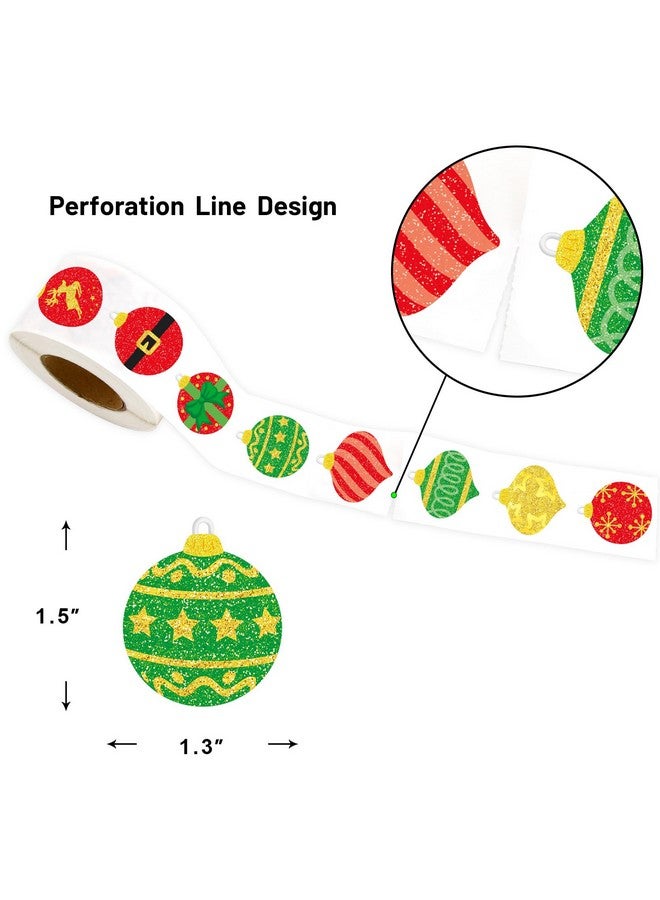 ceiba tree Christmas Stickers Christmas Glitter Ornament Roll Sticker For Kids Holiday Party Supply Classroom Christmas Decorations Envelopes Sealing Stickers 500 Pcs - Image 2