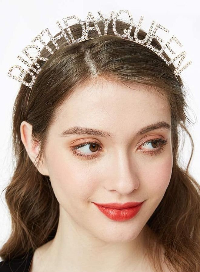 Birthday Queen Sash & Rhinestone Headband Set, Birthday Crowns for Girl, Gold Glitter Birthday Sash Birthday Headband Gifts for Women Birthday Party Supplies  - Image 2