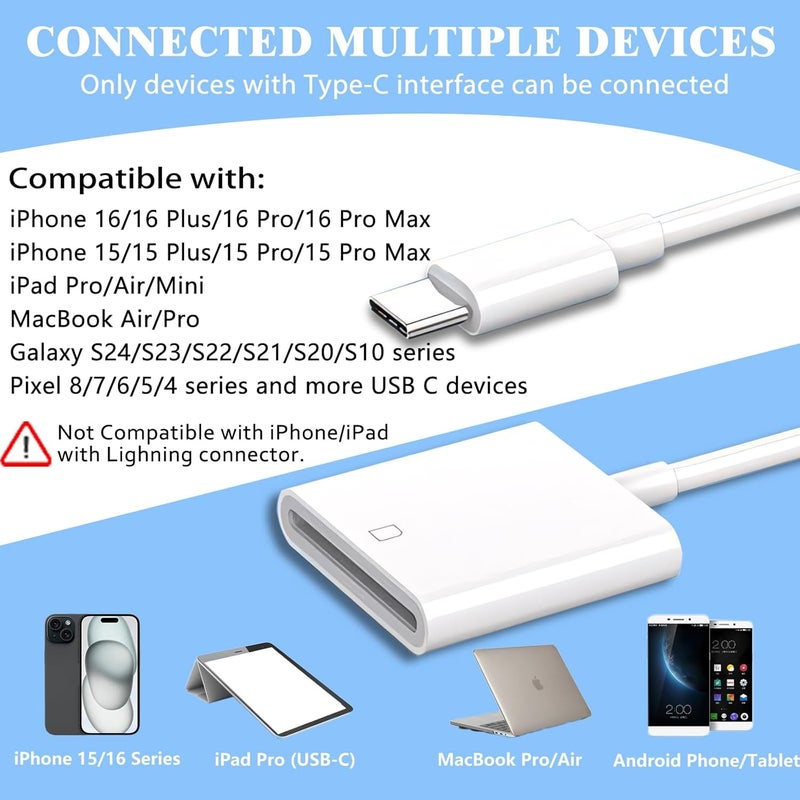 MTIQHS USB C SD Card Reader for iPhone 17/16/15, Digital Camera Adapter for iPad, MacBook, Galaxy, and Android - Image 5