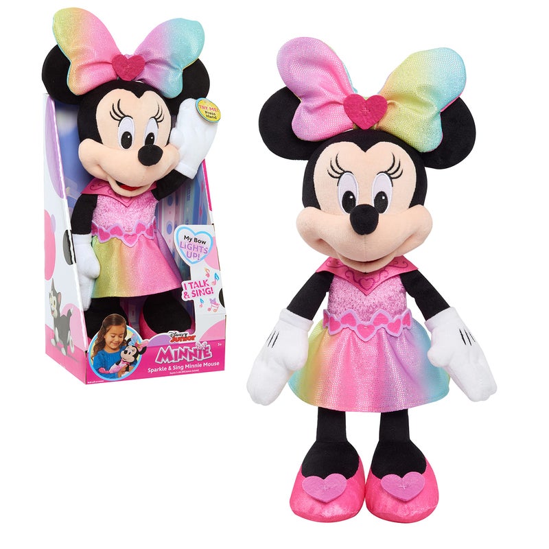 Minnie Disney Junior Minnie Mouse Sparkle and Sing Minnie Mouse, Large 13 Inch Feature Plush with Lights and Sounds, Kids Toys for Ages 3 Up by Just Play - Image 1