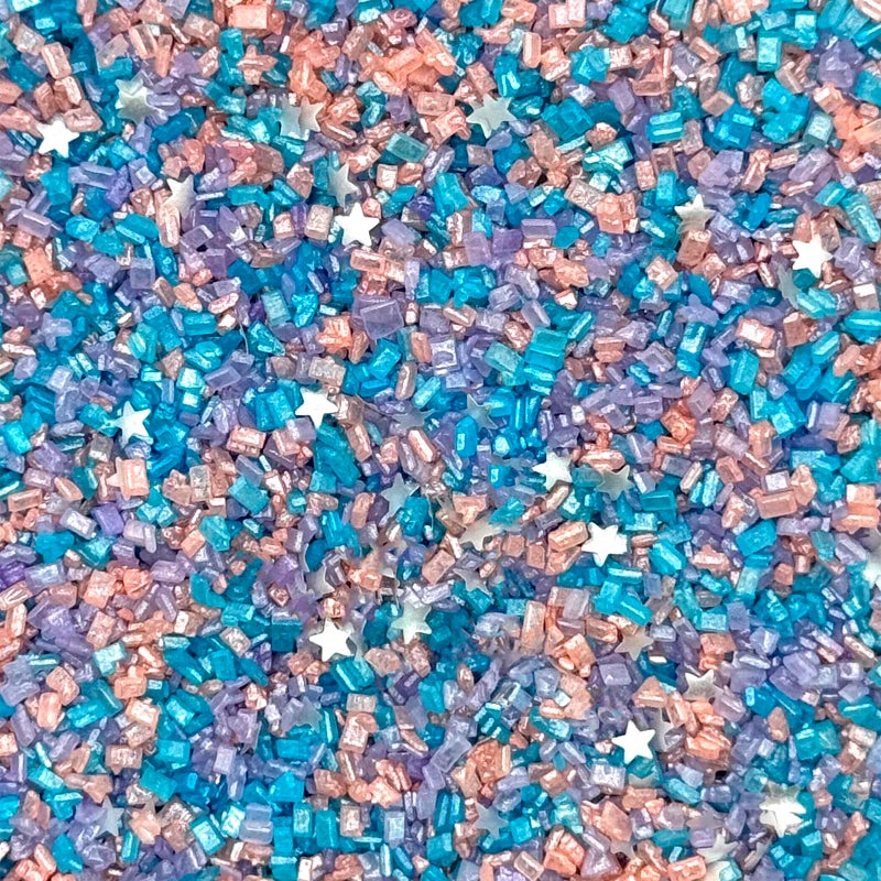Fancy Sprinkles رشات فاخرة مطر أوبال سكر لؤلؤي خوخي، لافندر، وزرقاء باهتة مع نجوم جليتر صالحة للأكل فضية صغيرة (4 أونصات) - Image 2