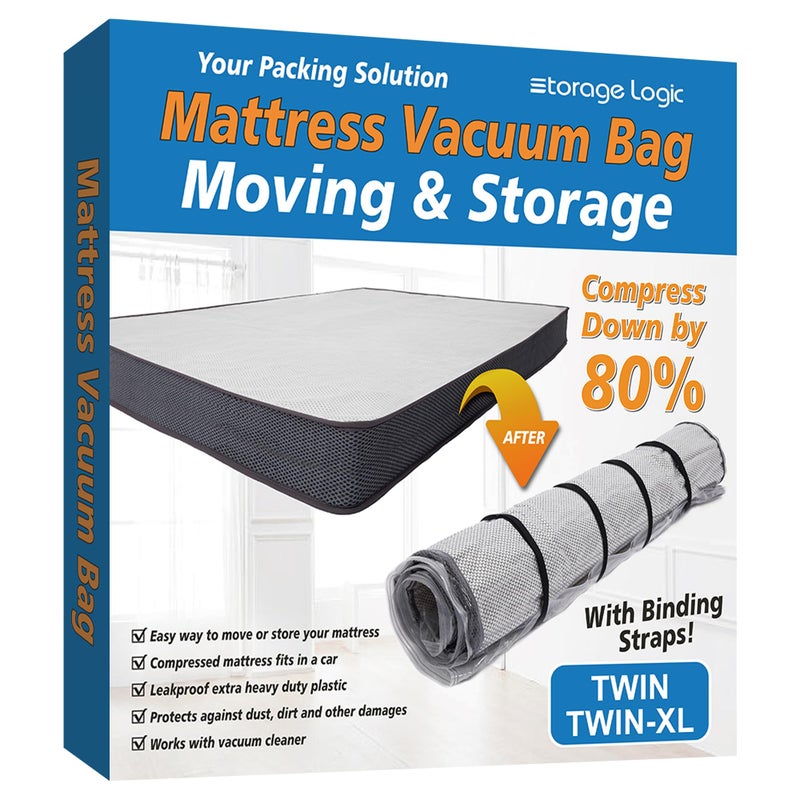 Storage Logic Twin/Twin XL Foam Mattress Vacuum Bag for Moving, Mattress Vacuum Seal Storage Bag with Straps - Image 1
