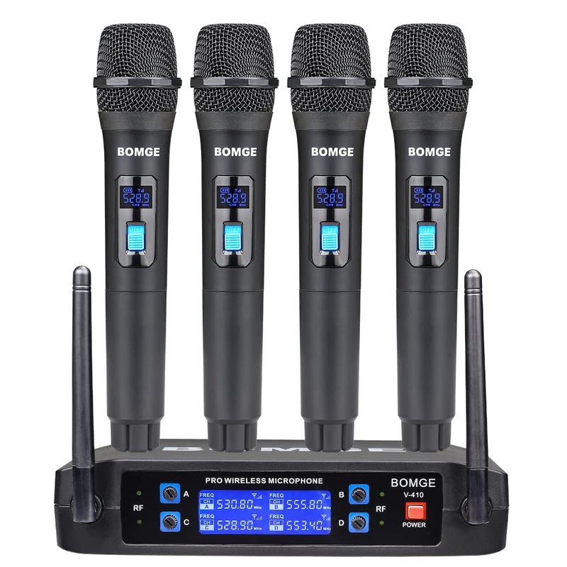 BOMGE Wireless Microphone System, Pro 4-Channel Cordless Mic Set with Four Handheld Mics, Fixed Frequency, Long Range 200ft, Ideal for Church,Karaoke, Events (V410) - Image 1