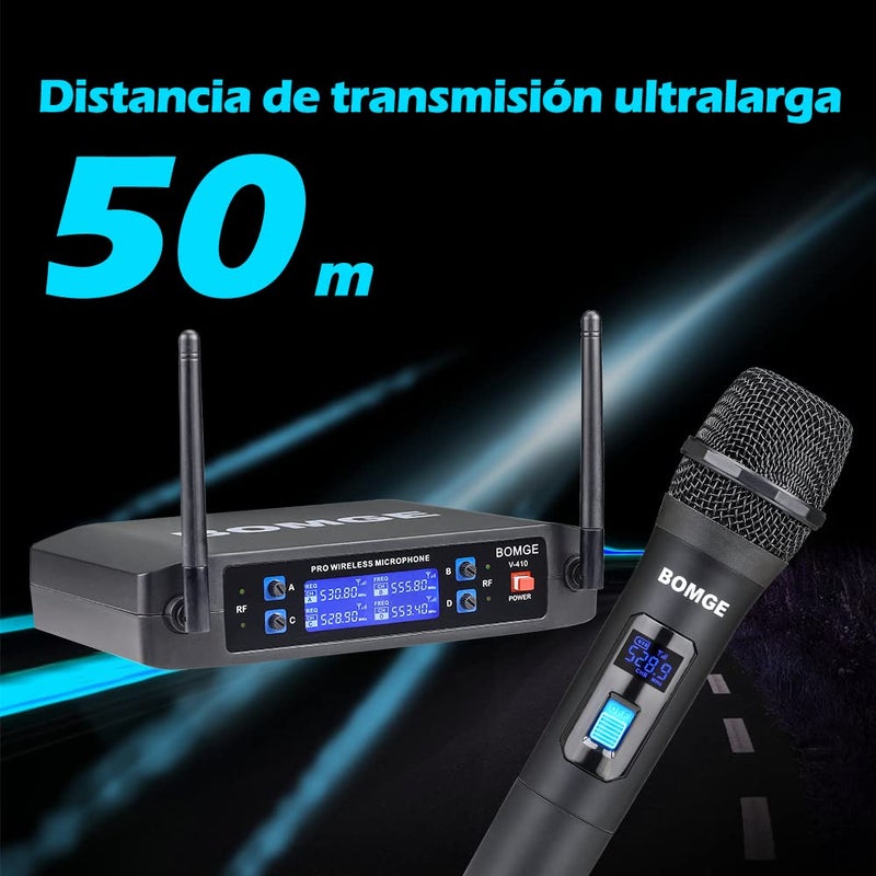 BOMGE Wireless Microphone System, Pro 4-Channel Cordless Mic Set with Four Handheld Mics, Fixed Frequency, Long Range 200ft, Ideal for Church,Karaoke, Events (V410) - Image 4
