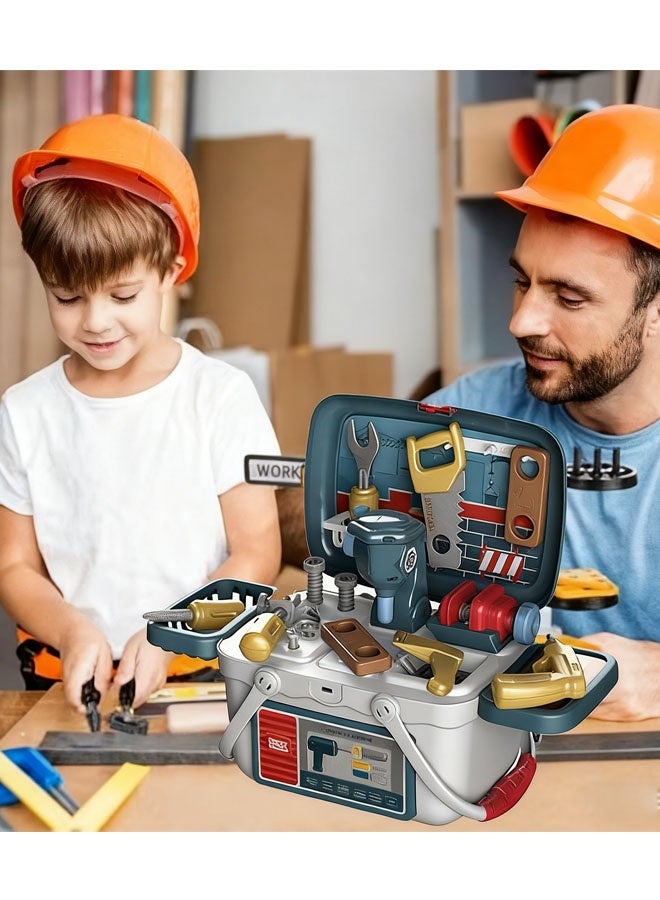 2-In-1 Portable Tool Set For Kids,Pretend Play Disassembly Tool Box,Mechanical Work Case Simulation Repair Tools Toys with Electric hand drill,Bolt Driver, For Toddlers Boys and Girls Gift 29.5x18x23.7cm - Image 3
