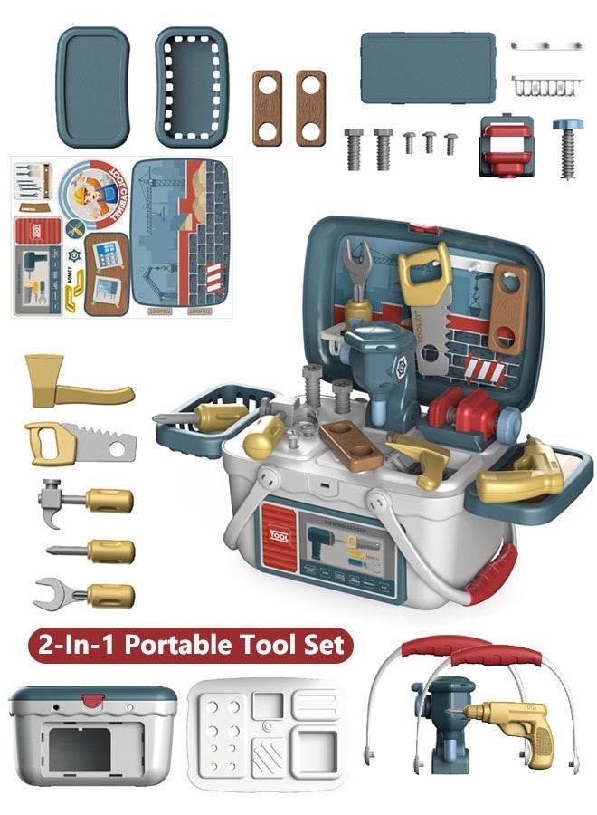 2-In-1 Portable Tool Set For Kids,Pretend Play Disassembly Tool Box,Mechanical Work Case Simulation Repair Tools Toys with Electric hand drill,Bolt Driver, For Toddlers Boys and Girls Gift 29.5x18x23.7cm - Image 1