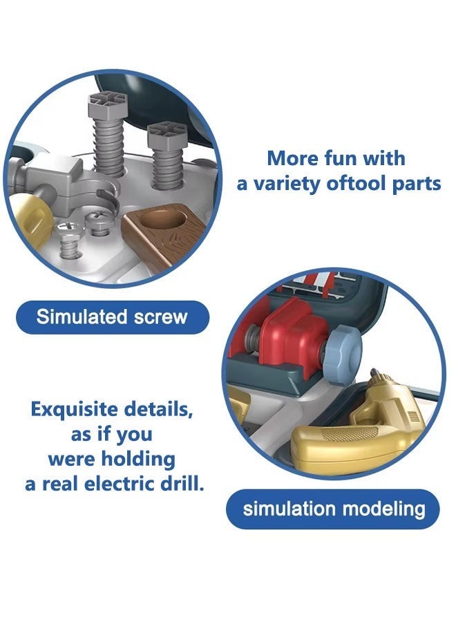 2-In-1 Portable Tool Set For Kids,Pretend Play Disassembly Tool Box,Mechanical Work Case Simulation Repair Tools Toys with Electric hand drill,Bolt Driver, For Toddlers Boys and Girls Gift 29.5x18x23.7cm - Image 4