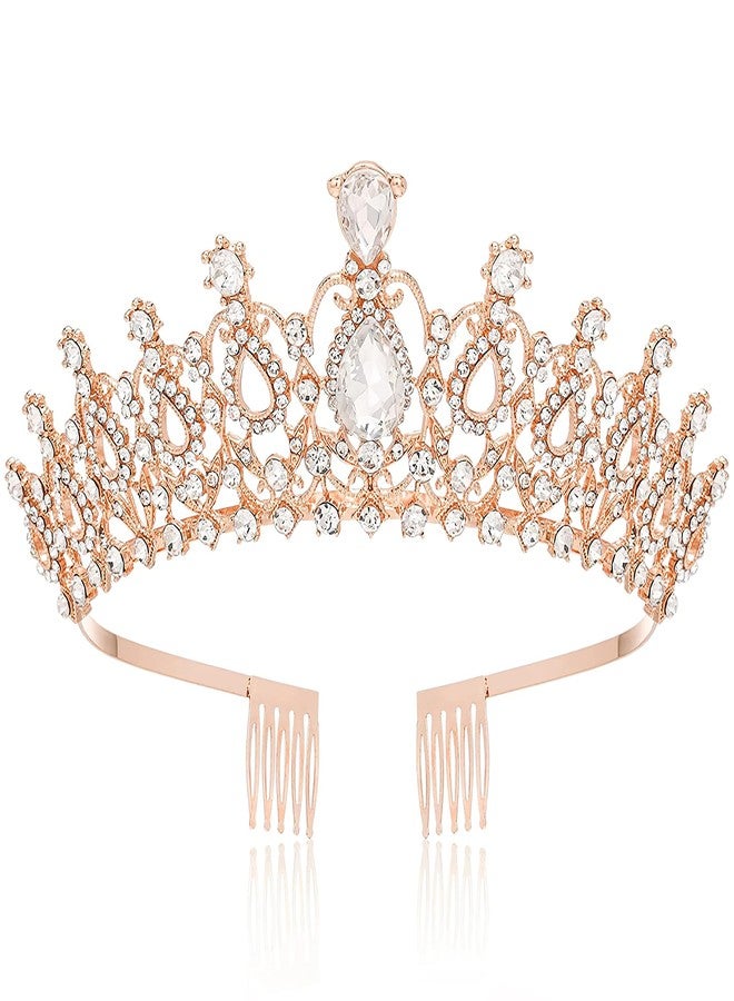 Papoopy Tiara Crown for Women and Girls, Headband Hair Accessories for Birthday Wedding Party Costume Rose - Image 1
