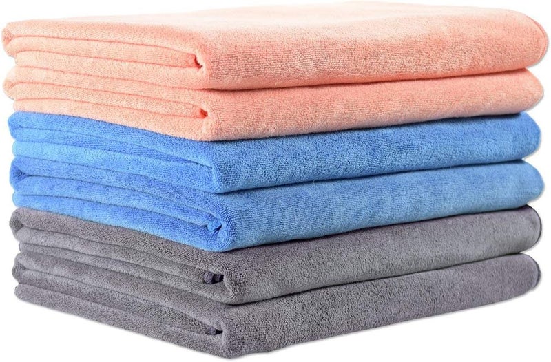 JML Microfiber Towels, Bath Towel Set (6 Pack, 27" x 55") - Extra Large, Soft, Absorbent, Fast Drying Bathroom Towel for Shower, Swimming, Fitness, Sport, Yoga, Peach/Grey/Blue - Image 1