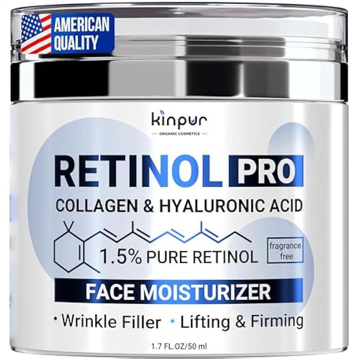 KINPUR ORGANIC COSMETICS Retinol Face Cream – Anti-Aging Moisturizer w/ 1.5% Encapsulated Retinol, Natural Extracts, Premium Collagen & Hyaluronic, Panthenol – Firming & Hydrating Skincare for Dryness and Wrinkles 1.7fl oz - Image 1