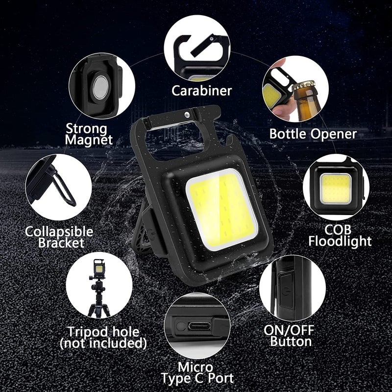 HELLARO HELLARO Torch Light 4 Light Modes Portable 800 Lumens Rechargeable Led Tactical Flashlight Mini Keychain Emergency Light Pocket Light with Folding Bracket Bottle Opener and Magnet Base for Fishing - Image 2