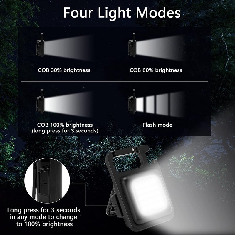 HELLARO HELLARO Torch Light 4 Light Modes Portable 800 Lumens Rechargeable Led Tactical Flashlight Mini Keychain Emergency Light Pocket Light with Folding Bracket Bottle Opener and Magnet Base for Fishing - Image 3