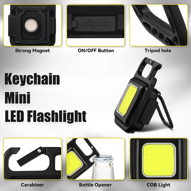 HELLARO HELLARO Torch Light 4 Light Modes Portable 800 Lumens Rechargeable Led Tactical Flashlight Mini Keychain Emergency Light Pocket Light with Folding Bracket Bottle Opener and Magnet Base for Fishing - Image 4