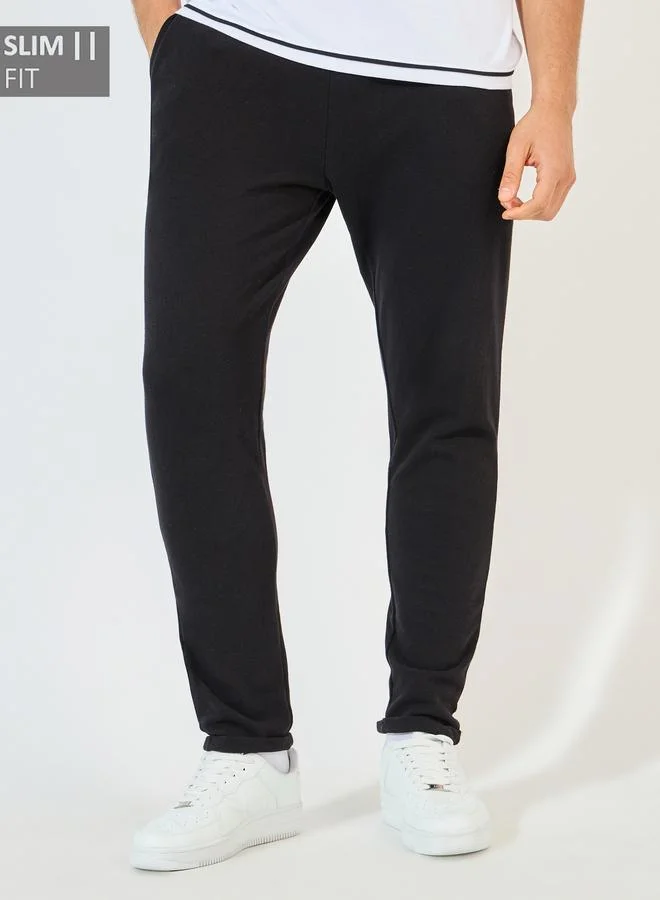 Styli Styli Slim Fit Pique Knit Pants with Turn-Up Hem