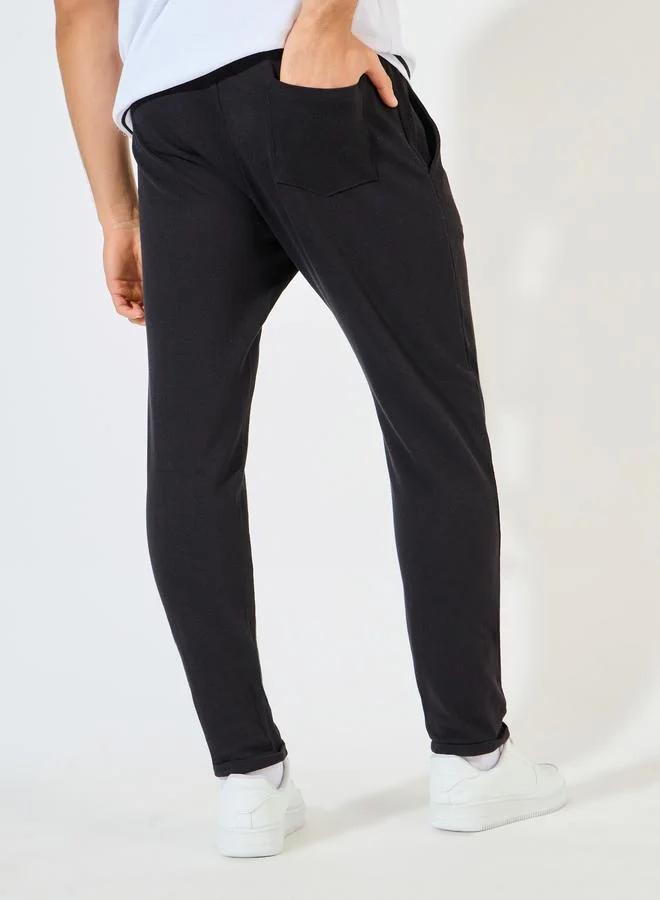 Styli Styli Slim Fit Pique Knit Pants with Turn-Up Hem