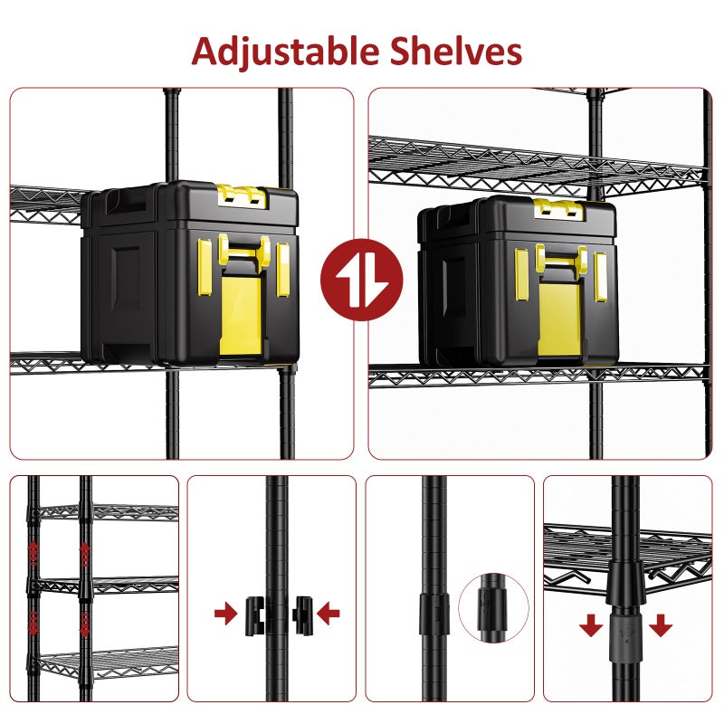IZEUK 5 Tier White Metal Storage Shelves, Heavy Duty Wire Shelving Rack for Garage, Kitchen, Bathroom, Laundry, or Closet Organization, 1250 lbs Capacity, 11.8" D x 29.5" W x 59.5" H - Image 3