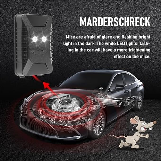 rayihni Marten deterrent with 18-36 kHz ultrasound and 2 flash lights, marten deterrent, car marten repellent, mobile marten protection, marten deterrent, rat repellent for car engine, home, garage - Image 3