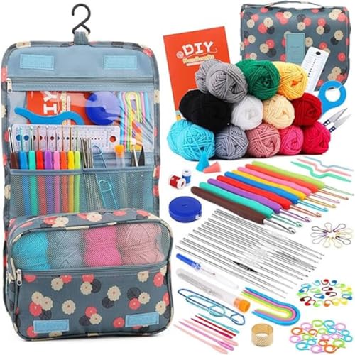 Tusmad 130PCS Crochet Kit for Beginners & Adults – Upgraded Hanging Crochet Set with Crochet Yarn, Ergonomic Soft Grip Hooks & Knitting Tools – Complete Crochet Starter Kit for Crafting, Green - Image 1