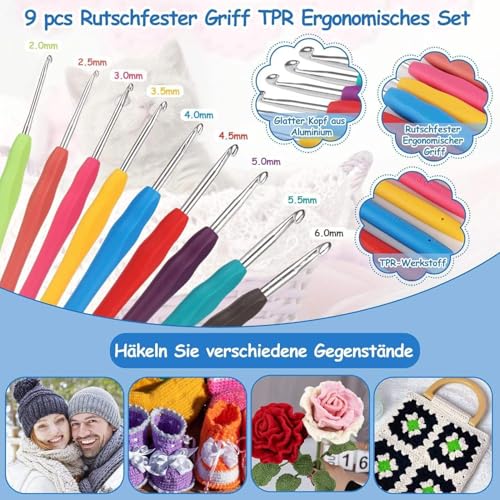 Tusmad 130PCS Crochet Kit for Beginners & Adults – Upgraded Hanging Crochet Set with Crochet Yarn, Ergonomic Soft Grip Hooks & Knitting Tools – Complete Crochet Starter Kit for Crafting, Green - Image 3