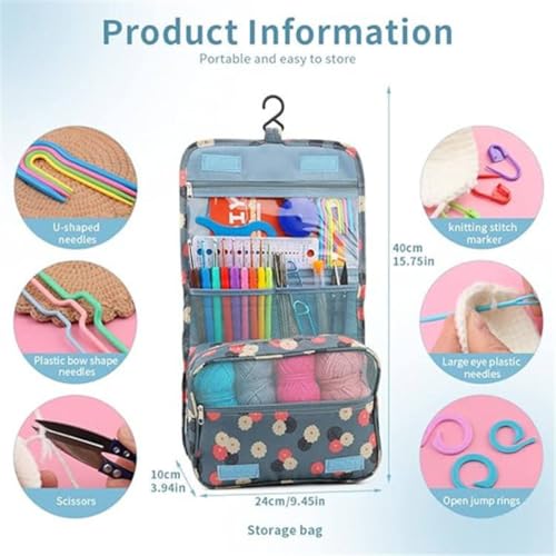 Tusmad 130PCS Crochet Kit for Beginners & Adults – Upgraded Hanging Crochet Set with Crochet Yarn, Ergonomic Soft Grip Hooks & Knitting Tools – Complete Crochet Starter Kit for Crafting, Green - Image 2