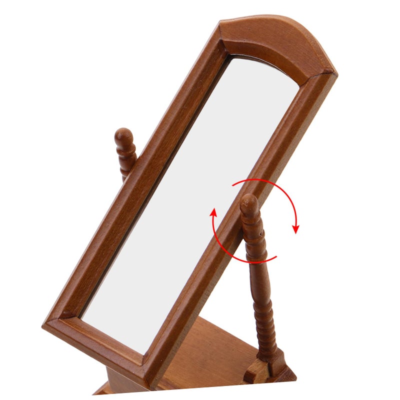 مرآة تجميل خشبية مصغرة على الطراز العتيق لإكسسوارات ديكور بيت الدمى - Image 4