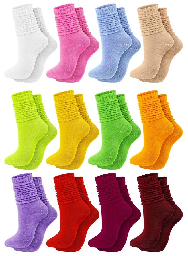 جوارب نسائية مترهلة من فورلوو، 12 زوجًا، مصنوعة من القطن، جوارب طويلة مكدسة للنساء والفتيات (ألوان زاهية، مقاسات 5-9) - Image 1