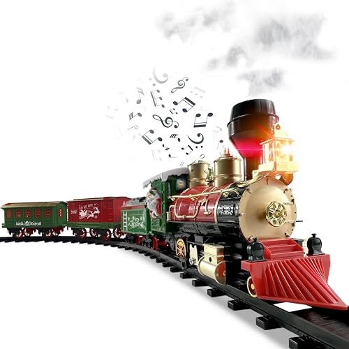 stargo Christmas Train Set for Under The Tree with Lights Music Sounds and Steam Electric Train with OnOff Button Smoke Tracks Perfect Holiday or Birthday Gift for Boys Toddlers Ages 3 Year Olds - Image 1