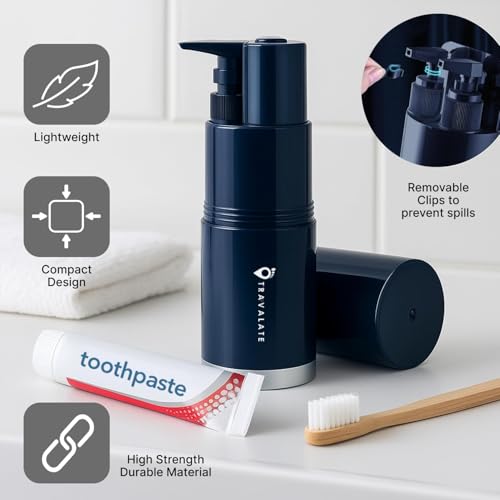 TRAVALATE 5-in-1 Portable Travel Toothbrush Holder | Shampoo & Shower Gel Dual 45ml Dispenser Bottles, Comb, Toothbrush & Toothpaste Holder | Multi-Function Essential Kit with in-Built Mirror - Blue - Image 5