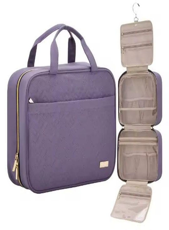 Medium Travel Toiletry Bag for Women, Hanging Makeup Organizer with 4 Compartments, Fits Full-Sized Shampoo and Conditioner, Water-Resistant, Purple. - Image 1