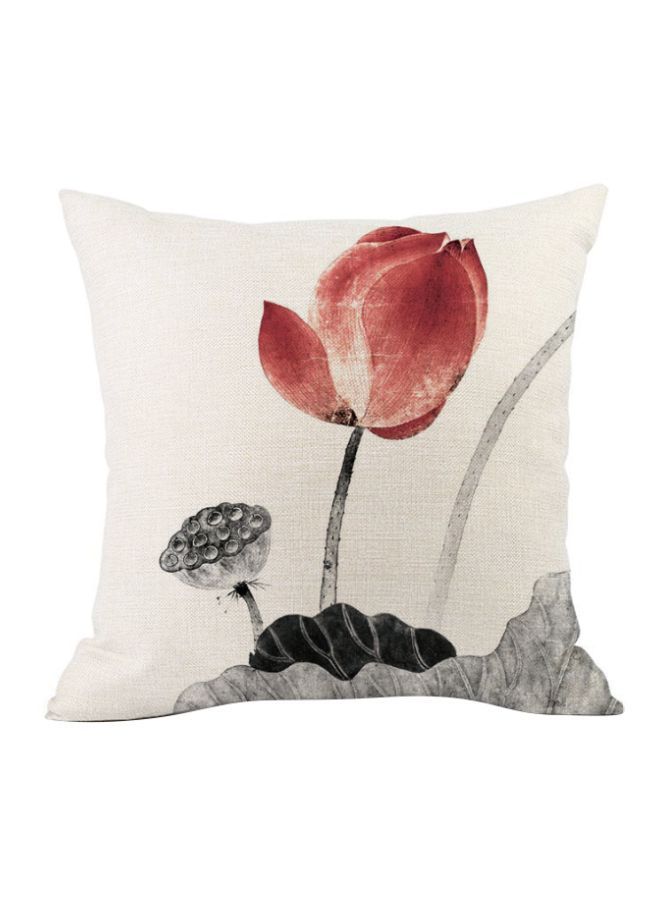 NIBEMINENT Lotus Printed Cushion Cover Beige/Red/Black 45x45cm 