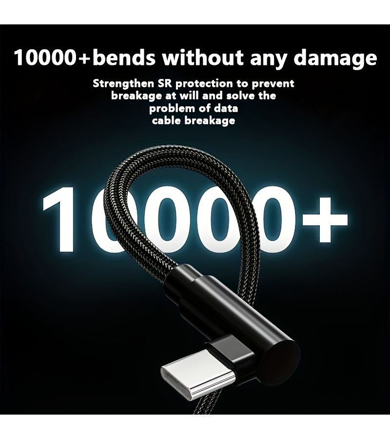 جديلة نايلون 90 درجة كابل شحن سريع من USB C إلى Type C PD بطول 2 متر 6.56 قدم سلك شحن مزدوج من النوع C لسامسونج وشاومي وهواوي وأجهزة الكمبيوتر اللوحية - Image 4