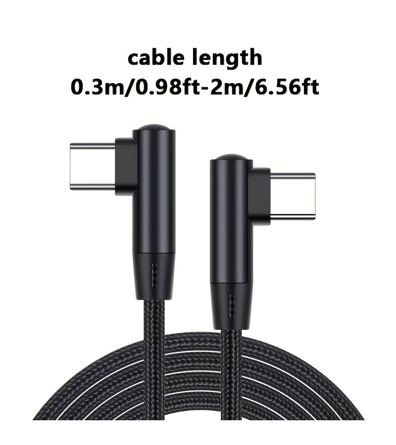 جديلة نايلون 90 درجة كابل شحن سريع من USB C إلى Type C PD بطول 2 متر 6.56 قدم سلك شحن مزدوج من النوع C لسامسونج وشاومي وهواوي وأجهزة الكمبيوتر اللوحية - Image 2