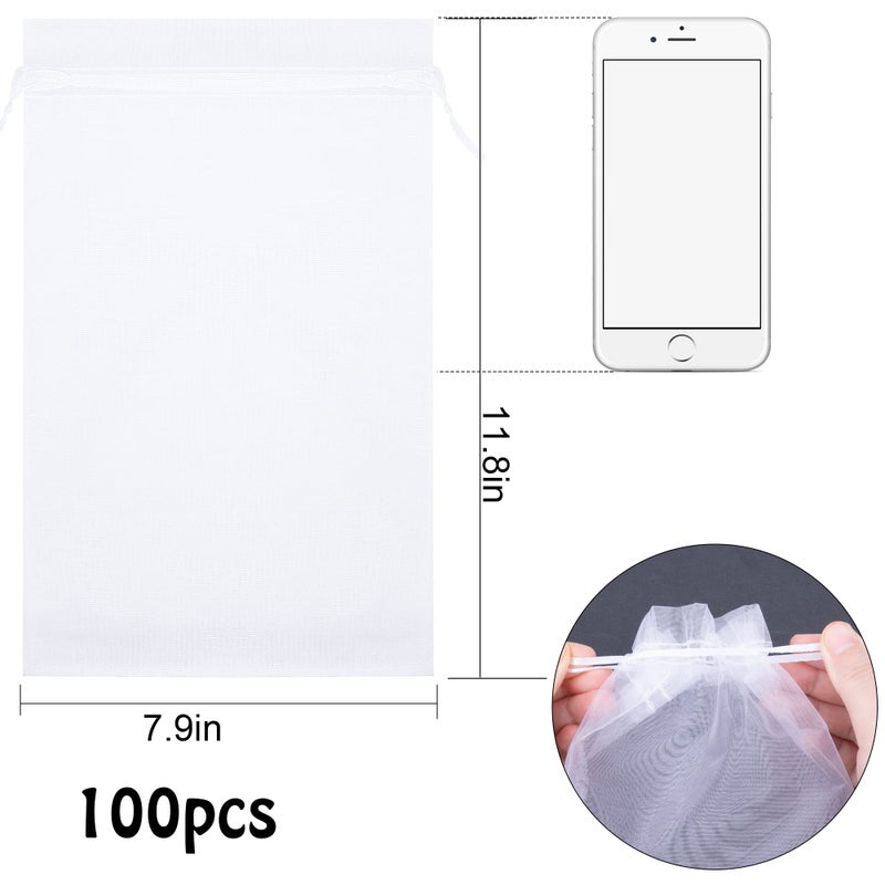 moonoom 100 Pcs Penetrating Light Fruit Protection Bags- 8x12 Inch Organza Fruit Netting Barrier Bags,Garden Plant Fruit Mesh Bags with Drawstring  - Image 2