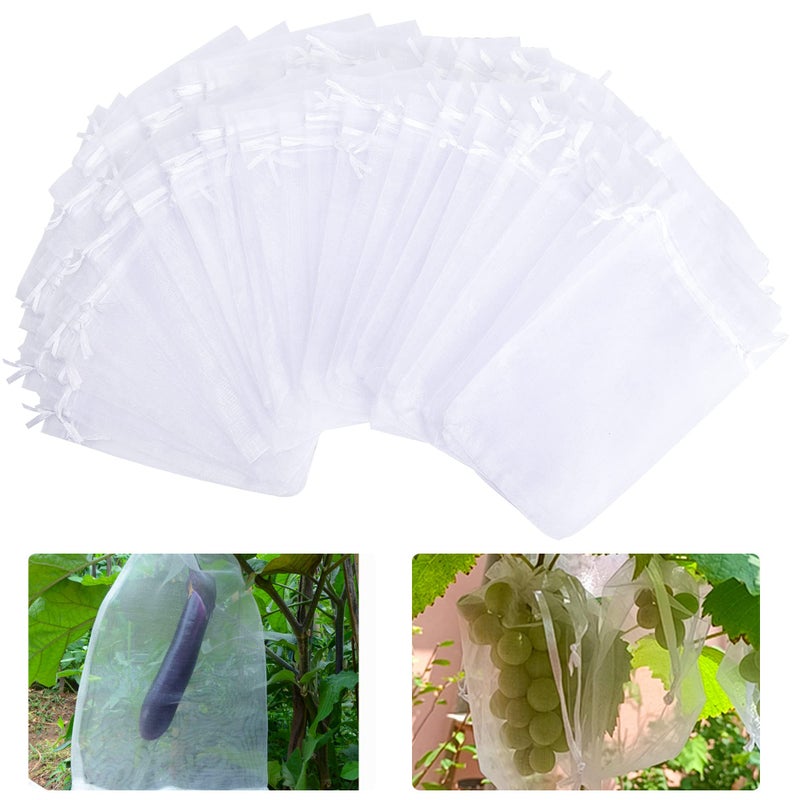 moonoom 100 Pcs Penetrating Light Fruit Protection Bags- 8x12 Inch Organza Fruit Netting Barrier Bags,Garden Plant Fruit Mesh Bags with Drawstring  - Image 1