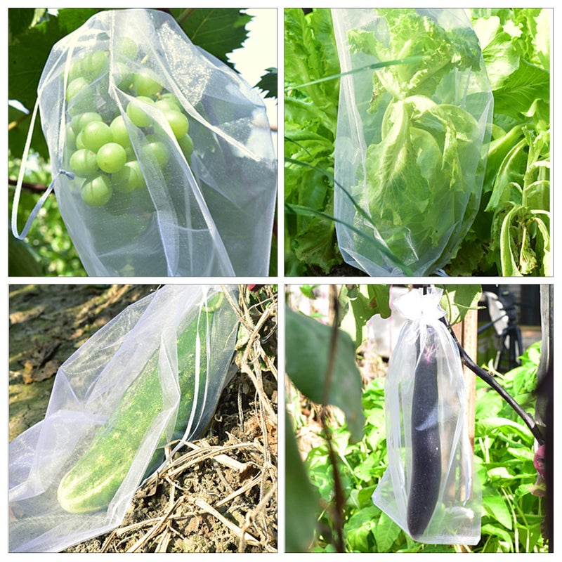 moonoom 100 Pcs Penetrating Light Fruit Protection Bags- 8x12 Inch Organza Fruit Netting Barrier Bags,Garden Plant Fruit Mesh Bags with Drawstring  - Image 5