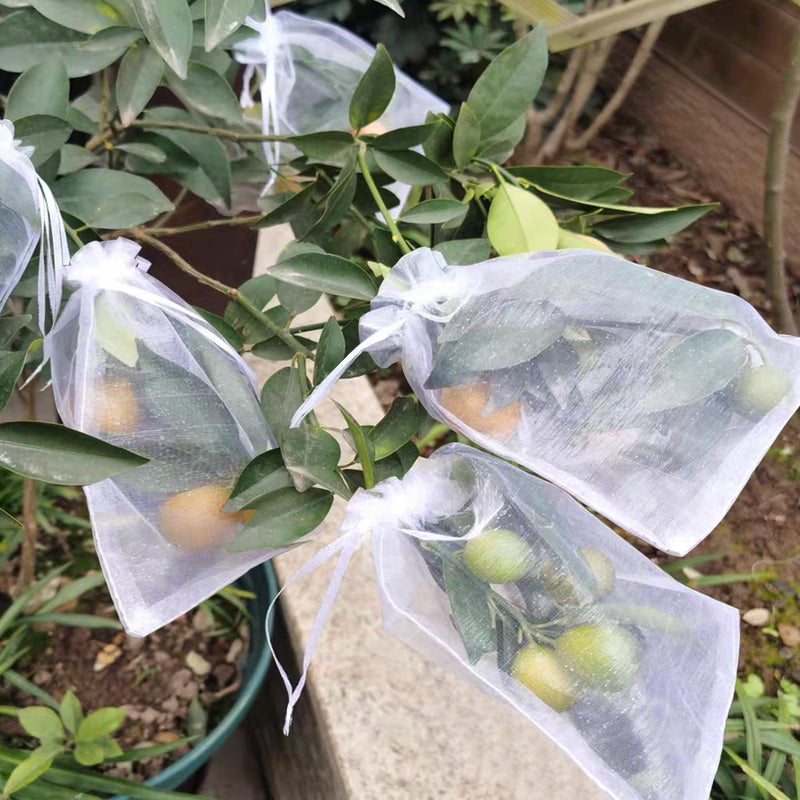 moonoom 100 Pcs Penetrating Light Fruit Protection Bags- 8x12 Inch Organza Fruit Netting Barrier Bags,Garden Plant Fruit Mesh Bags with Drawstring  - Image 4