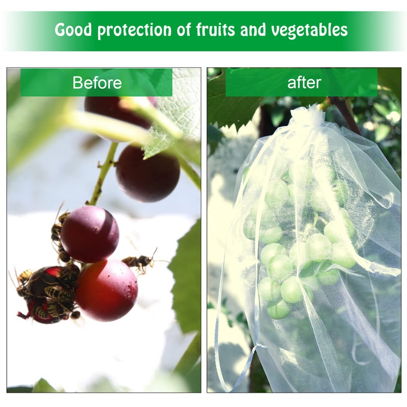 moonoom 100 Pcs Penetrating Light Fruit Protection Bags- 8x12 Inch Organza Fruit Netting Barrier Bags,Garden Plant Fruit Mesh Bags with Drawstring  - Image 3