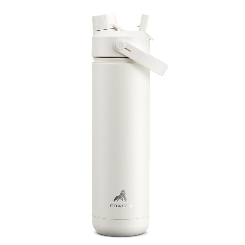 POWCAN 26 oz Insulated Water Bottle with 2-in-1 Straw and Spout Lid, Keep Cold 24H, Leak-Proof, Fits in Car Cup Holder, Stainless Steel Water Bottle for Sports, Travel, Gym, and School (Ivory) - Image 1