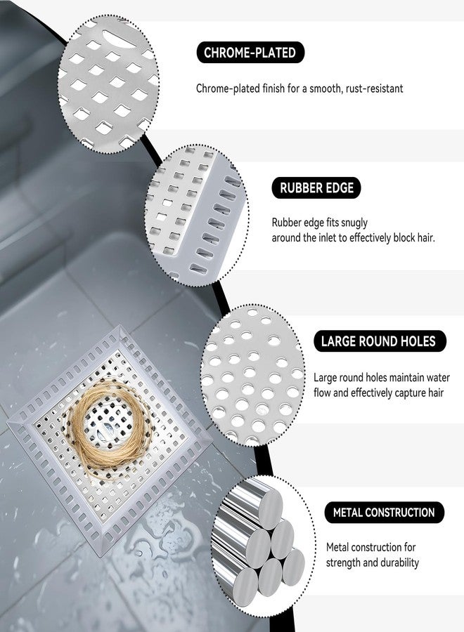 Makerfire 2PCS Shower Drain Hair Catcher, 4.72'', Flat Shower Drain Cover/Filter, Bathroom/Kitchen Sink Drain Strainer, Stainless Steel and Silicone - Image 3