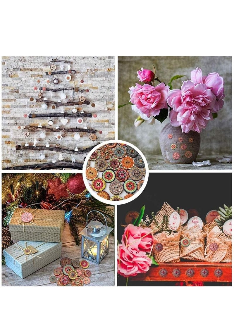 400pcs Wooden Handmade Buttons, Mixed Random Flower Painting Round 2 Holes Decorative Wood Wooden Buttons for Clothes DIY Baby Cardigans Clothes Sewing Crafting Project 20mm - Image 4