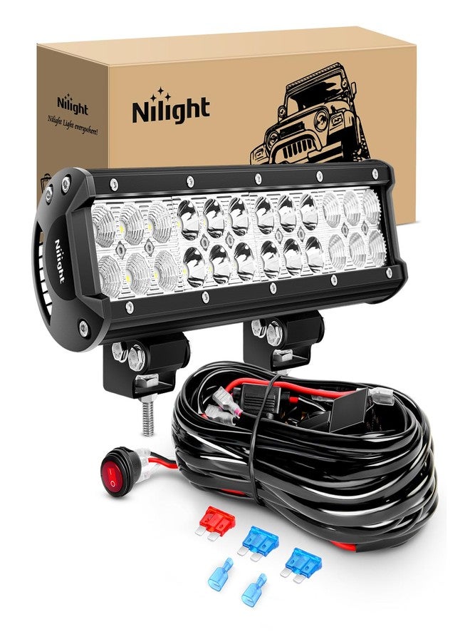 Nilight Led Light Bar 12 Inch 72W Spot Flood Combo Off Road Fog Lights Driving LED Pods with Off Road 16AWG Wiring Harness Kit - 1 Lead for Truck ATV UTV SUV Boat - Image 1